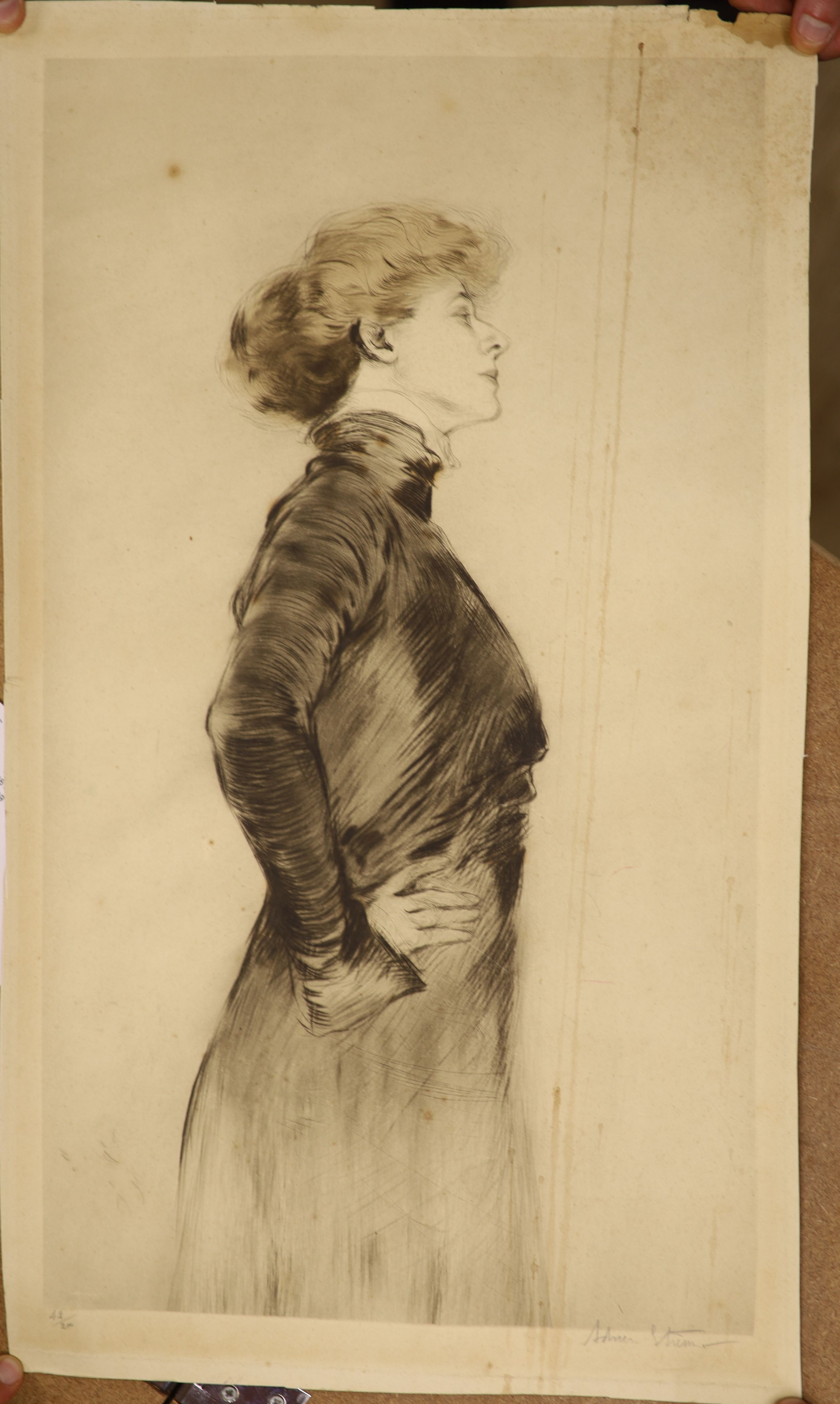 Adrien Stein, drypoint etching, Study of a standing woman, signed in pencil, 42/200, overall 60 x 36cm, unframed